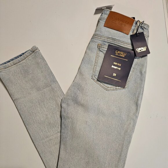 NWT Cavalli Class by Roberto Cavalli Straight Leg High Rise Washed Jeans Size 26